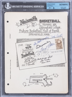 Multi Signed 70th Anniversary Basketball Hall Of Fame Program Cover With 4 Signatures Wooden/Murphy/MaCauley/Luisetti - JSA CERTIFIED/BGS AUTHENTIC